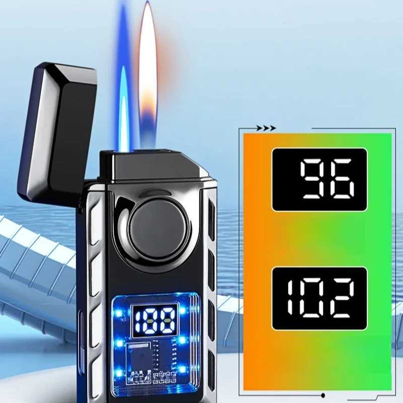 Creative Voice Controlled Ignition Gas Lighter Color Light Battery Display Open Fire Switching Jet Fire USB Electric LightersC250322