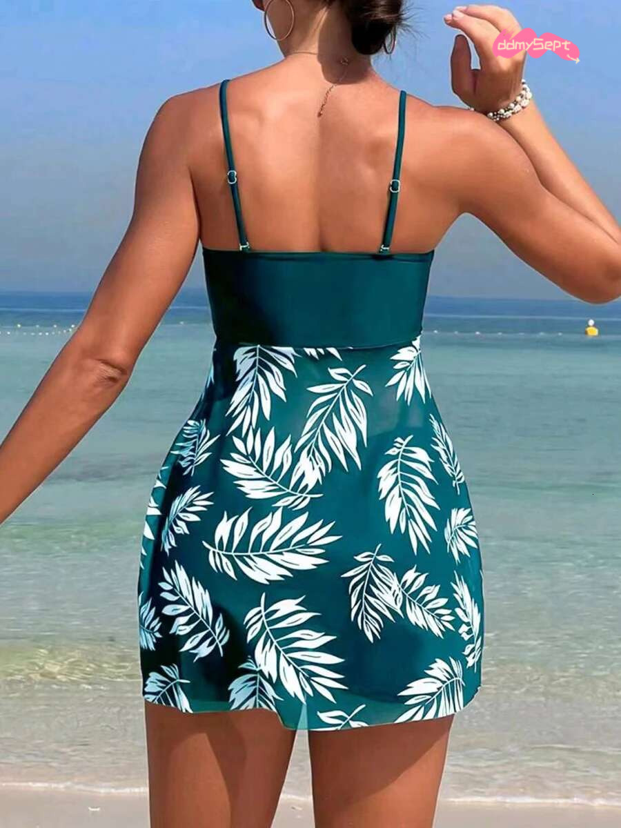 2024 Short Dress Tankini With Shorts Swimsuit Women Swimwear Female Padded Printed Bathing Swim Suit Swimming Beachwear Summer ddmySept