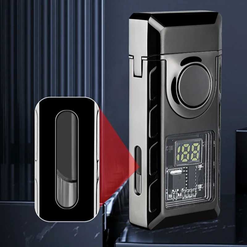 Creative Voice Controlled Ignition Gas Lighter Color Light Battery Display Open Fire Switching Jet Fire USB Electric LightersC250322