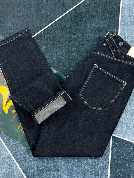 100 pure cotton back Paris buckle spring black straight jeans for men American retro style casual Japanese ultrathin tapered pants 250322