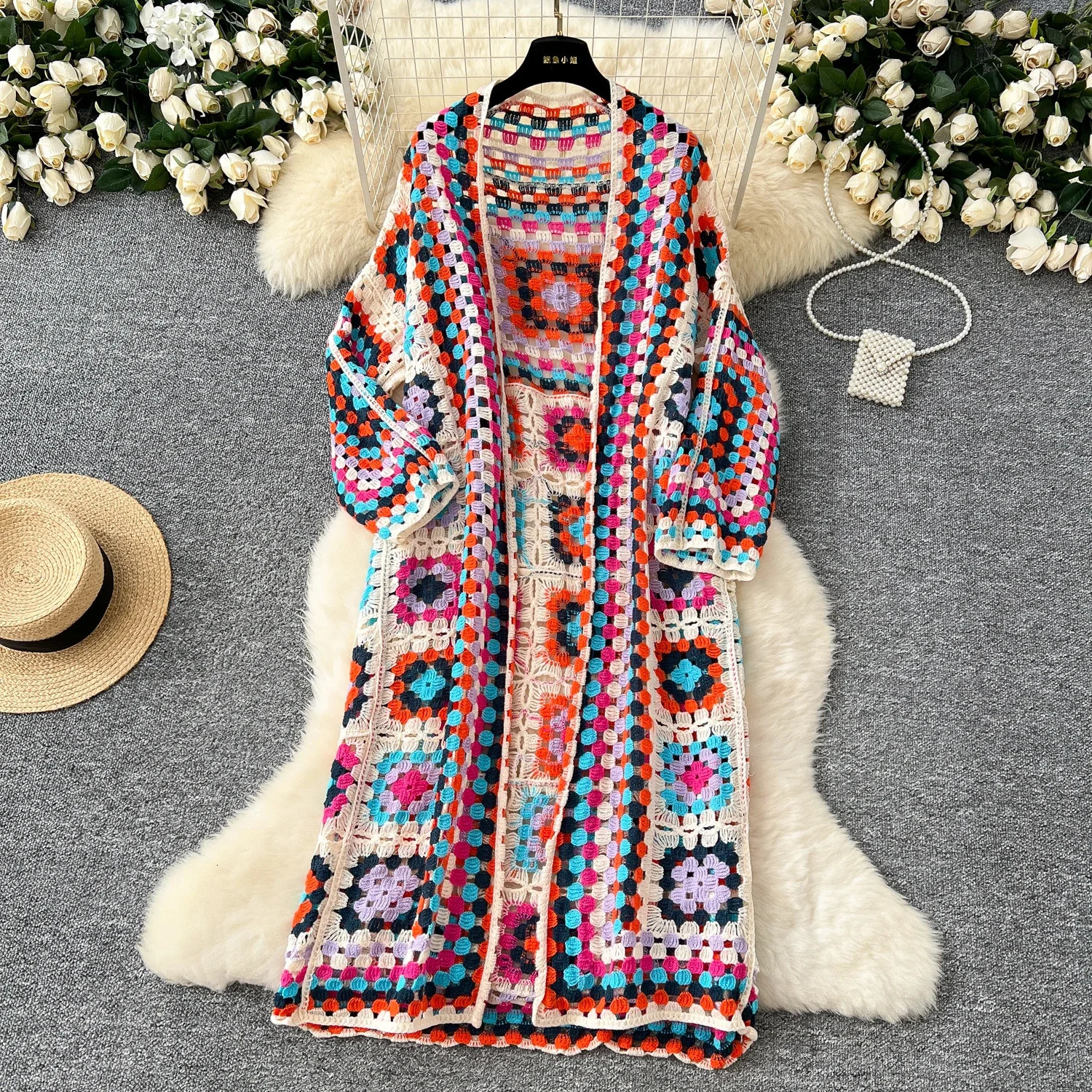 Basics Long Sleeves Vintage Hollow Out Hook Flower Chic Embroidered Knitted Cardigan Top Bohemian Vacation High Street Clothing 250317