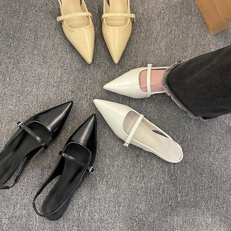 Fashion Pointed Sandals for Women Summer Versatile Dress Flat Bottomed Footwear Korean Style Lightweight Mary Jane Single Shoes 250322