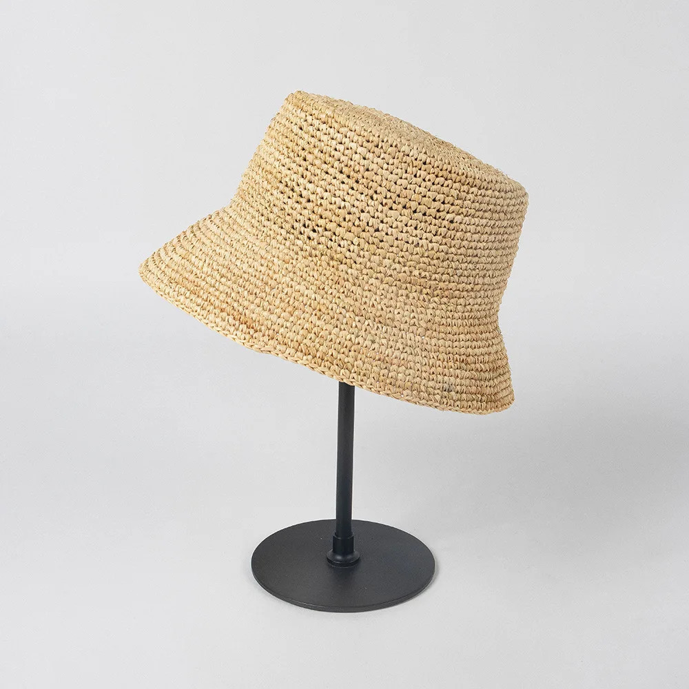 Fashion casual hand crocheted Lafite grass fisherman hat Outdoor sun shading straw hat Foldable 250318