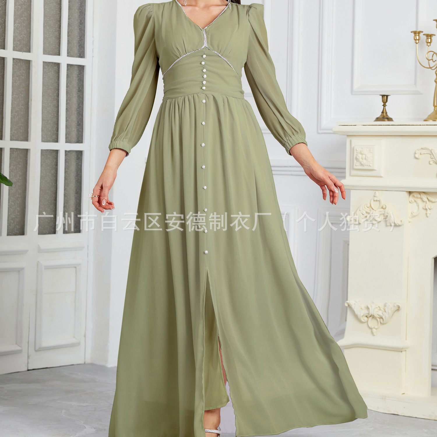 Actress Ya Ding Diamond Waist Solid Color Chiffon Dress Central Asian New Style 210421