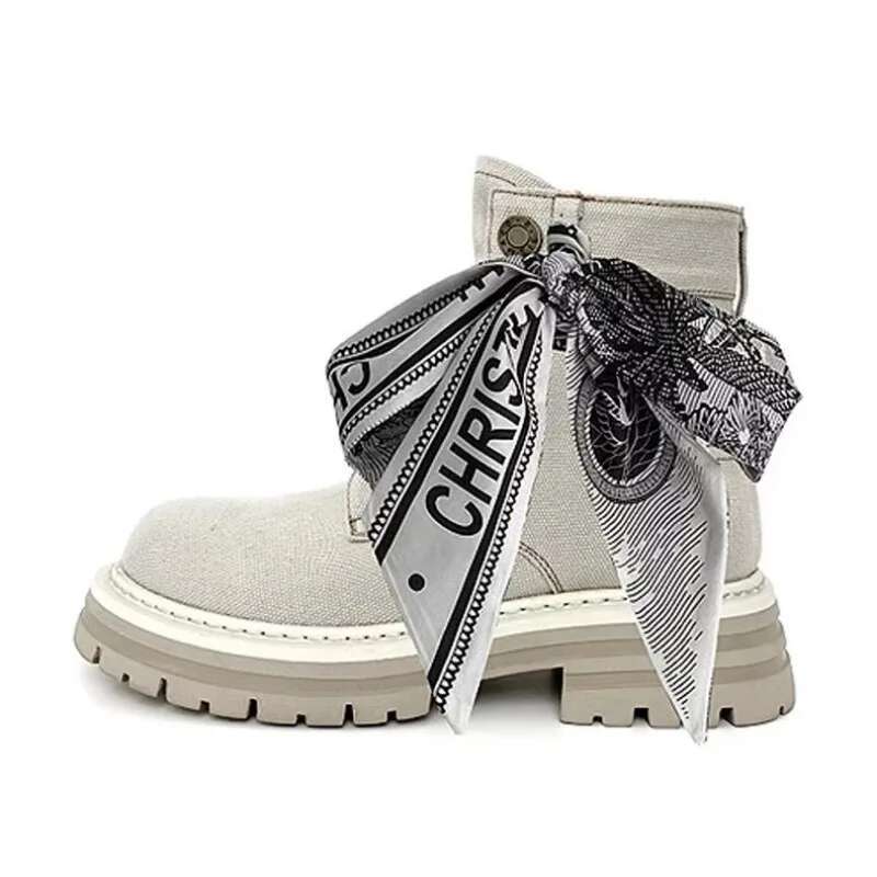 2025 New Women's Summer Collection Thick Bottom Cowboy Bow Tie Ankle Boots Designer Fashion Style Enhancement Anti slip Canvas Shoes Trendy Casua