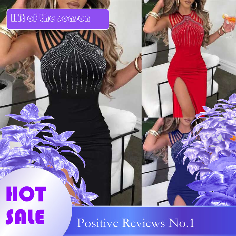 Dongdumaoyi Elegante Bodycon Avondjurk Met Kristallen Verfraaide Split Nachtclub En Banketjurk Voor Dames A