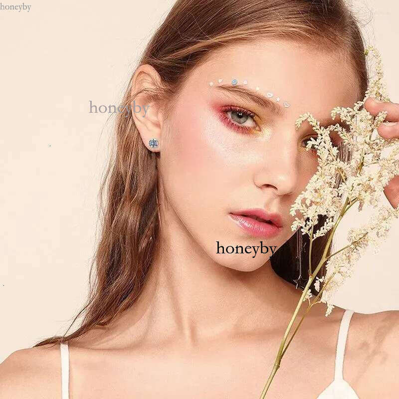 Stud Earrings 0.1-2ct D Color Moissanite VVS1 Clarity Round Dia White Gold S Sterg Sier Screw Back for Women