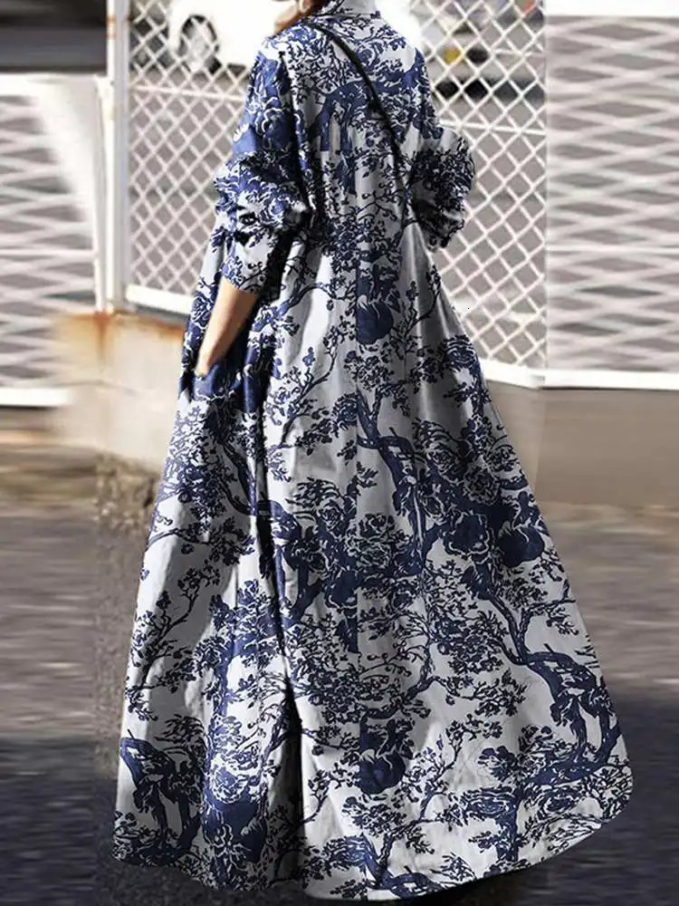 Autumn Maxi Sundress ZANZEA Vintage Long Shirt Dress Women Floral Printed Cotton Long Sleeve Vestidos Female Holiday Robe 250322