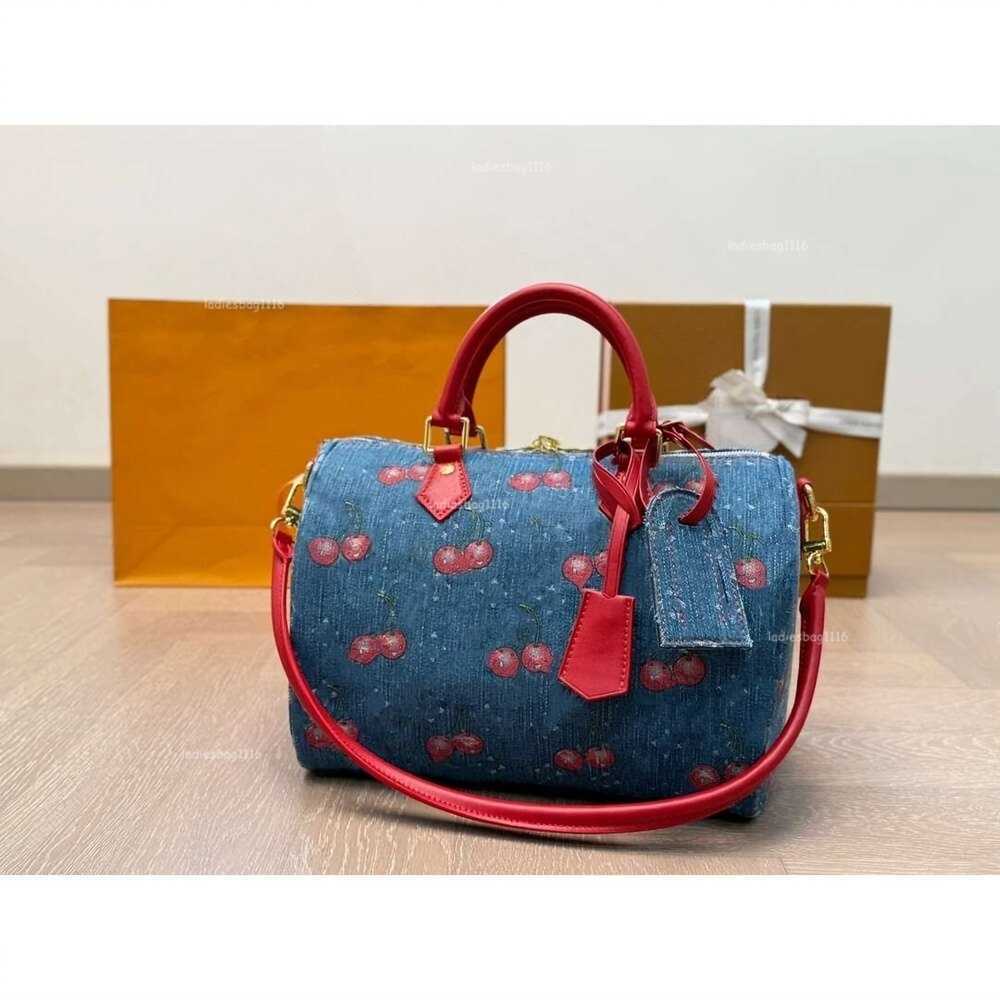 Shoulder Bags 10A Luxury womens murakami denim designer bag ladies cherry leather shoulder crossbody bags po women handbag purse high quality N87627