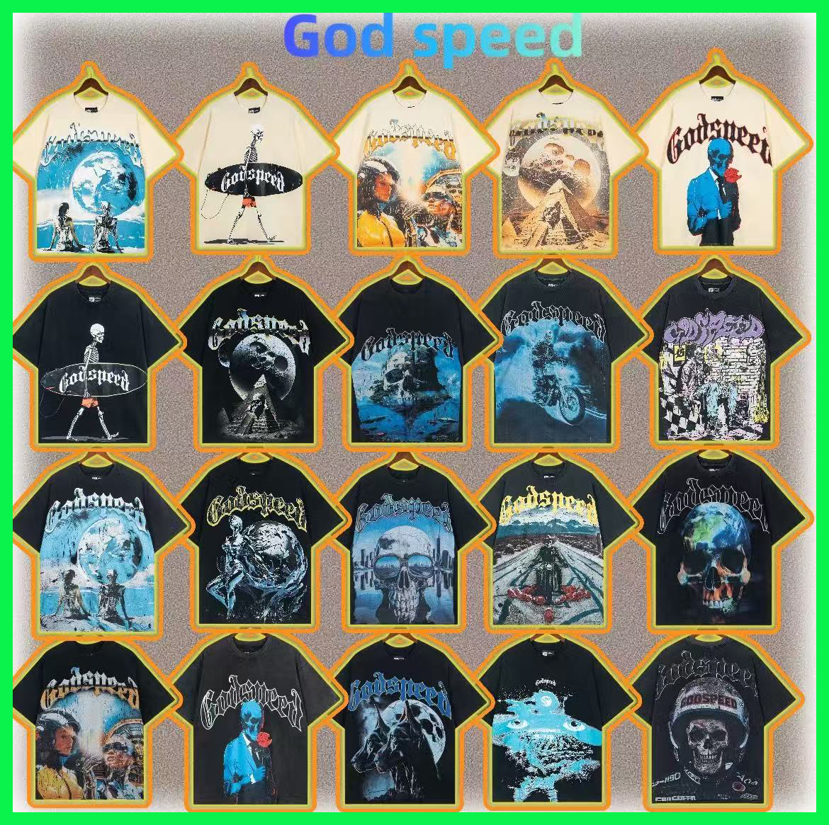 godspeed designer t shirt classic graphic tee mens shirt Vintage printed skull short sleeve wash water to make old cotton short sleeve us size s-xl