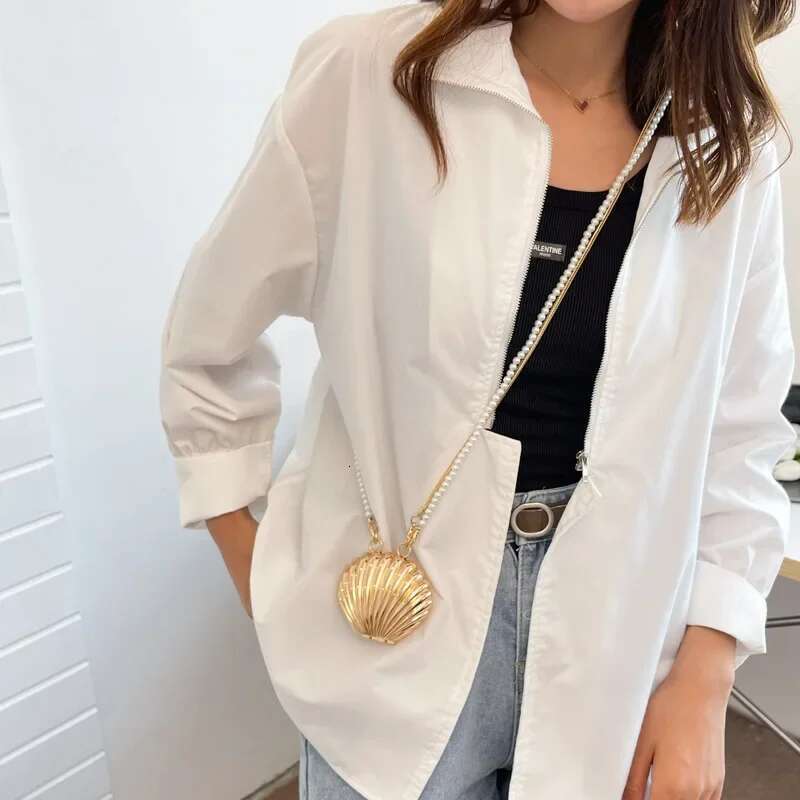 New Summer Lipstick Bags for Women Fashion Pearl Mini Purse Crossbody High Quality Gold Shell Designer Shoulder Bag