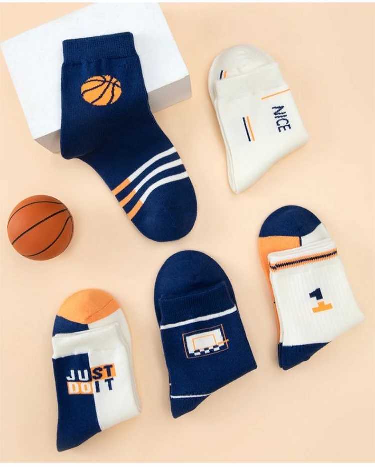 5 pairs of breathable and highly elastic tennis socks series for children aged 1-16 used as basic walking socks accessories for autumn X2503221