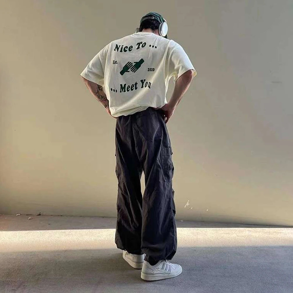 100% pure cotton retro street fashion hip-hop loose short sleeved T-shirt summer mens daily casual Y2k graphic printed T-shirt 250321