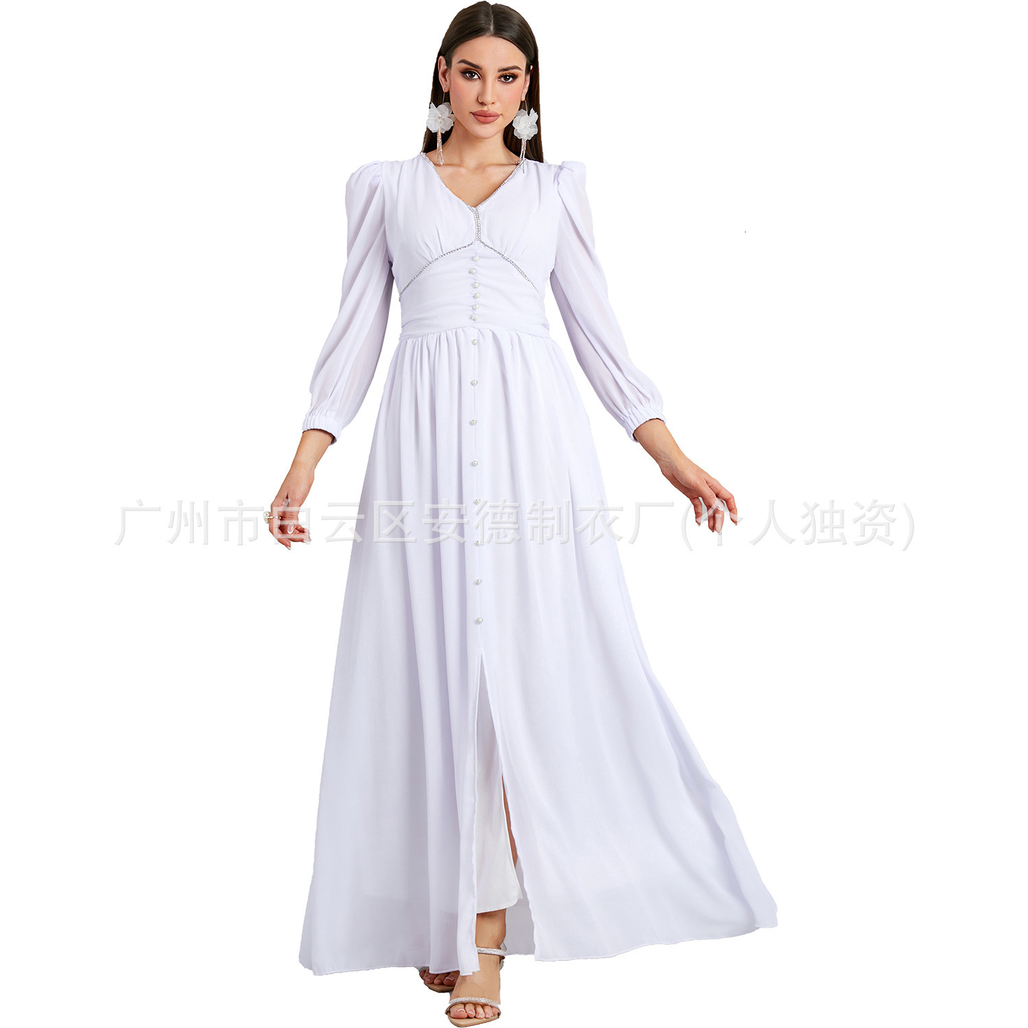 Actress Ya Ding Diamond Waist Solid Color Chiffon Dress Central Asian New Style 210421