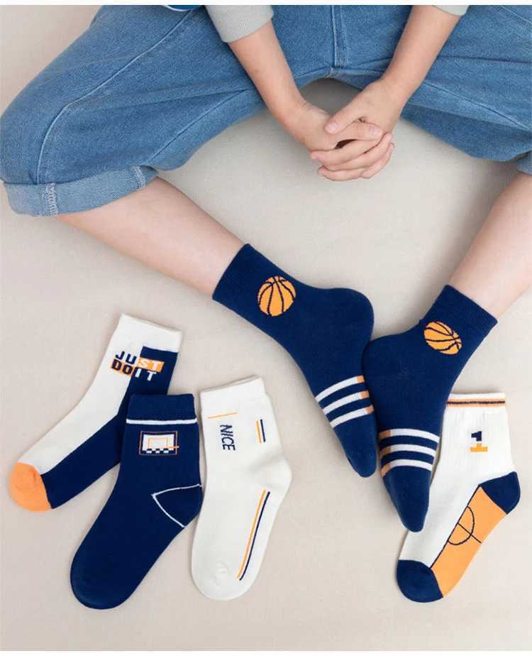 5 pairs of breathable and highly elastic tennis socks series for children aged 1-16 used as basic walking socks accessories for autumn X2503221