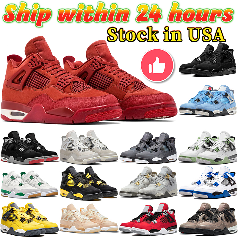 Top Mens 4 Basketball Shoes Womens Designer 4s Sneakers Local Warehouse Bred Military Black Cool Grey University Blue Thunder White Oreo Men Women Sports Trainers