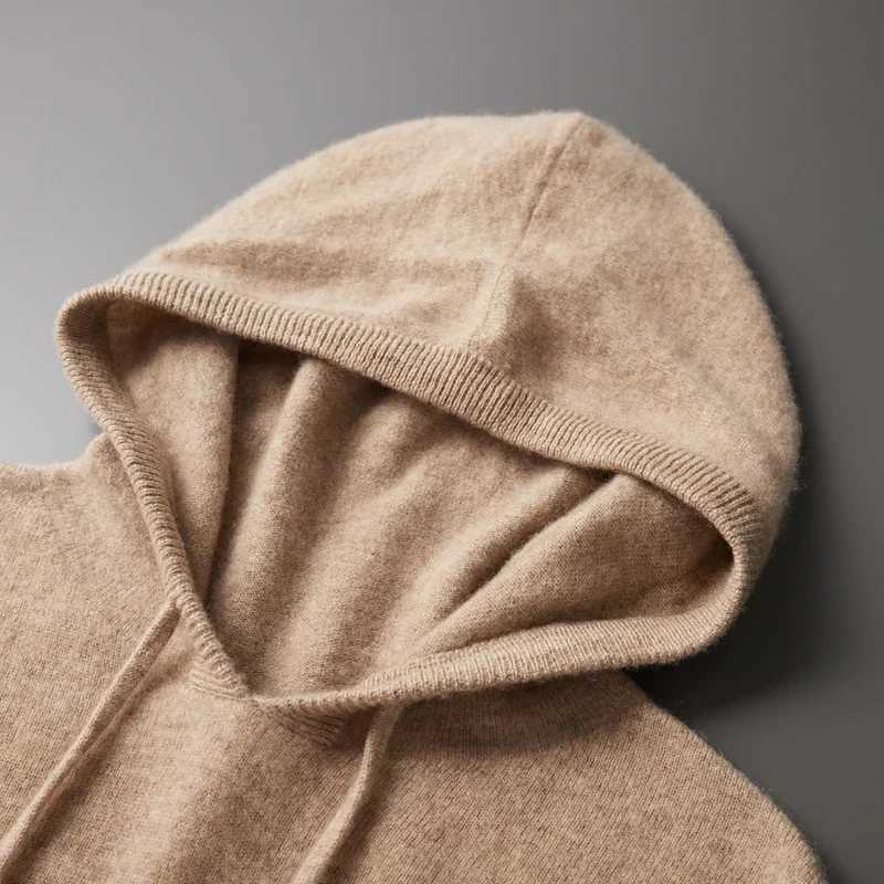 Mens one-piece ready to wear hoodie with 100% Merino wool knit sweater autumn and winter casual long sleeved shirt W250322