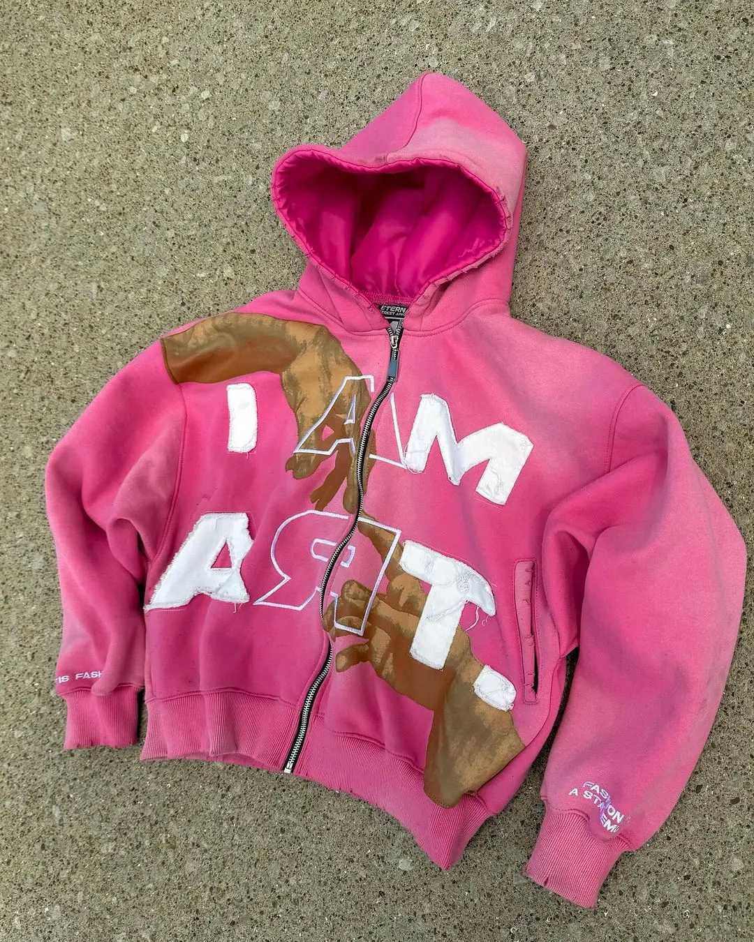 Hip-hop Trendy Streetwear Y2K Harajuku American Retro Letter Print Zipper Hoodie Mens Punk Casual Colorful Oversized Sweatshirt T250317