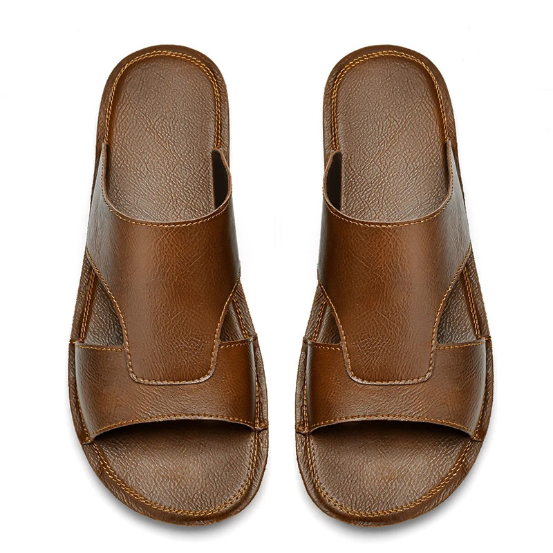 Trend Fashion Summer Mens Sandals Genuine Leather Male Casual Shoe Outdoor Man Open-toe Beach Shoes Leisure Walk Roman Flats 250321