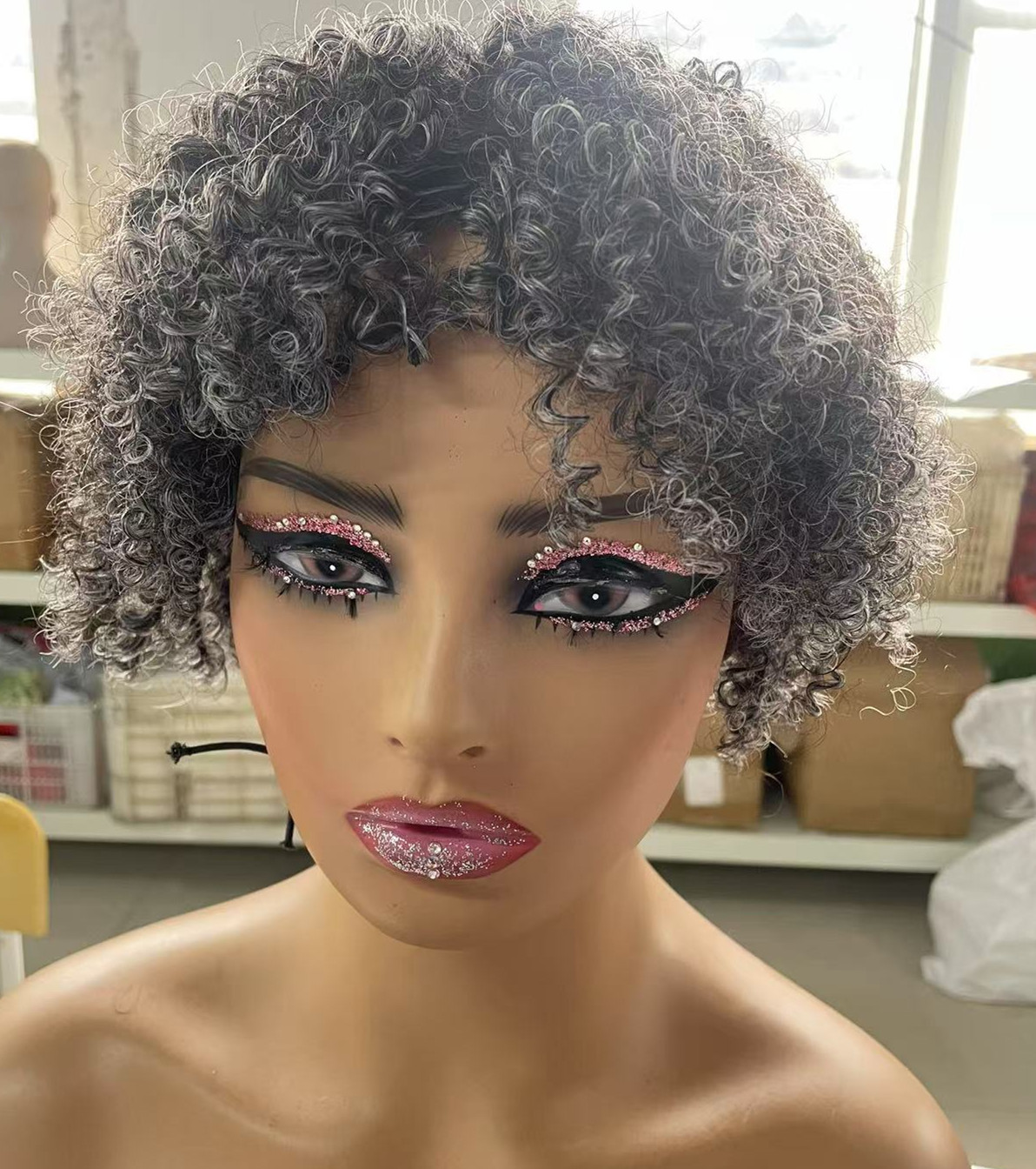 Short gray salt&pepper color afro kinky curly wigs 10inch grey bob style human hair wg Machine made glueless wig