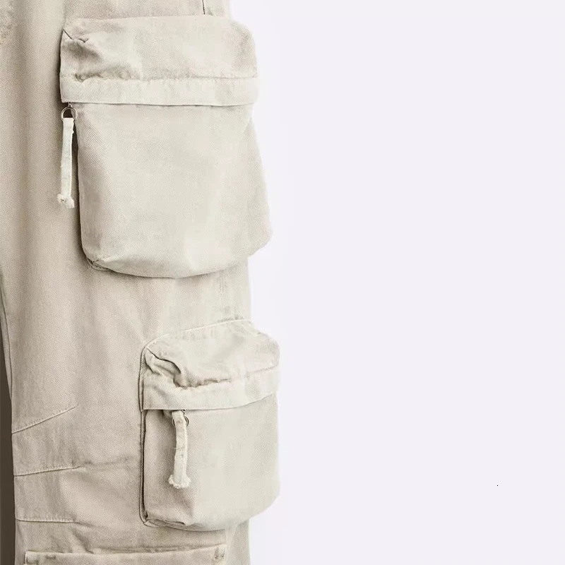 Trendy Denim Cargo Pants Mens Vintage Multi Pockets Patchwork Loose Straight Jeans Men Spring Fall Fashion Solid Color Trousers 250319