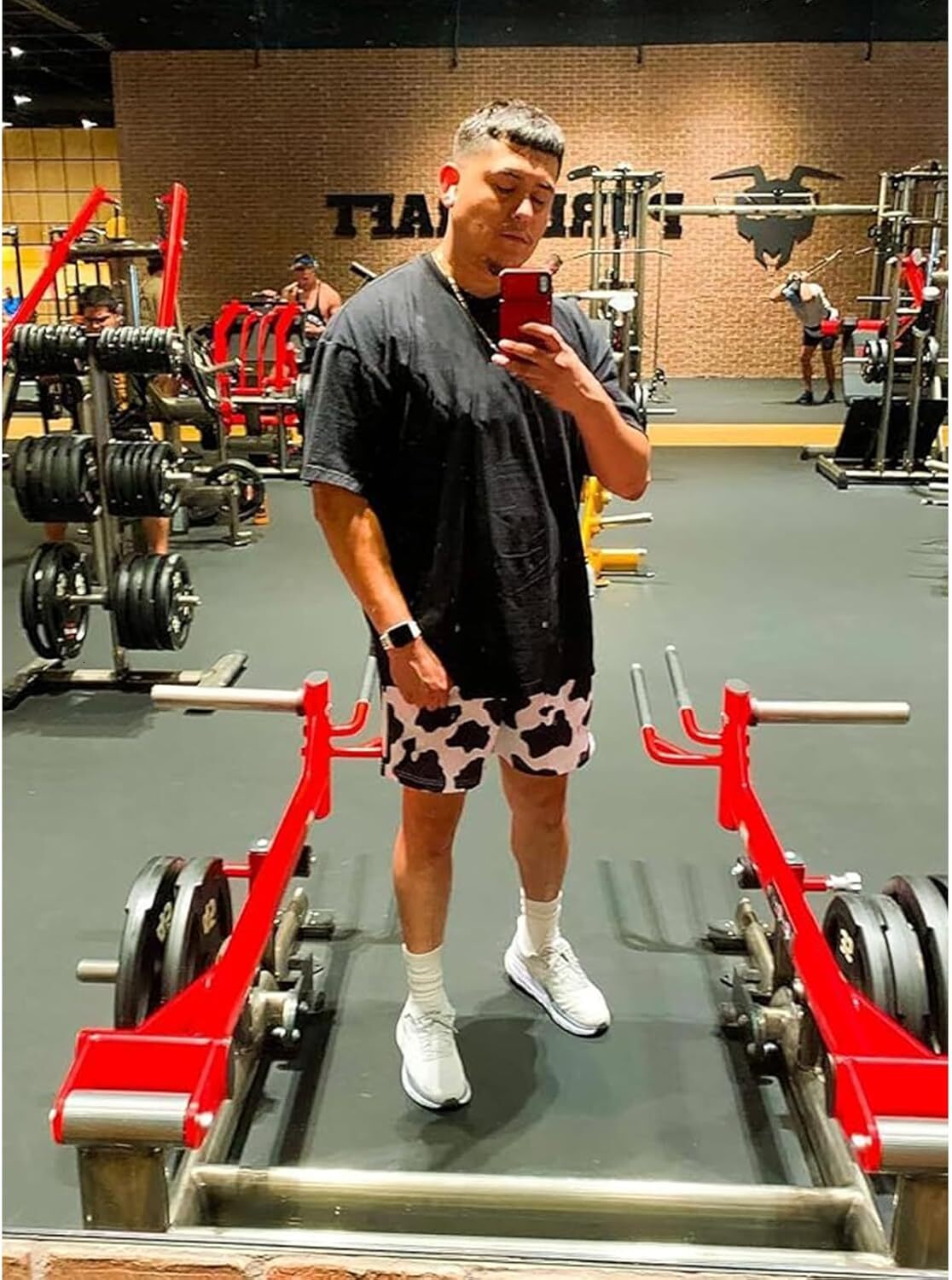 Faktuzi Mesh Cow Graphic Print Shorts Mens Basketball Athletic Shorts Casual Workout Shorts Summer Beach Shorts