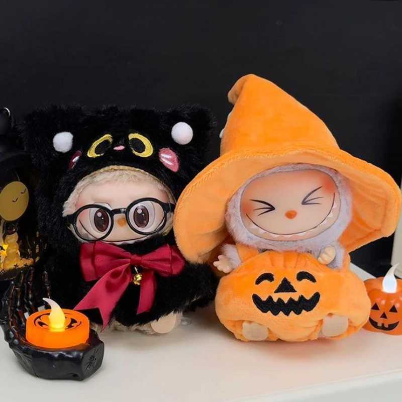 For labubu Halloween pumpkin doll costume cute black cat vinyl doll dress up clothes without dolls Z250322