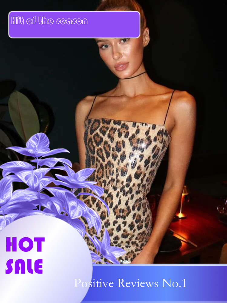 Dongdumaoyi Nieuwe Mode Luipaardprint Street Style Club Veelzijdige Strappy Pailletten Damesjurk C