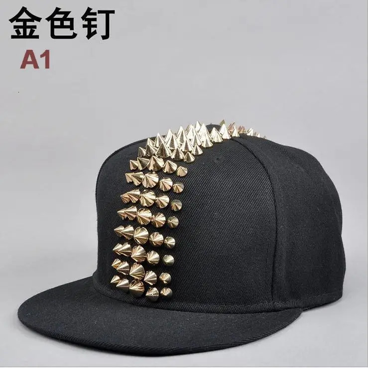 Wholesale Male Spike Studs Rivet Baseball Caps Men Hiphop Punk Rock Flat Hats 250318