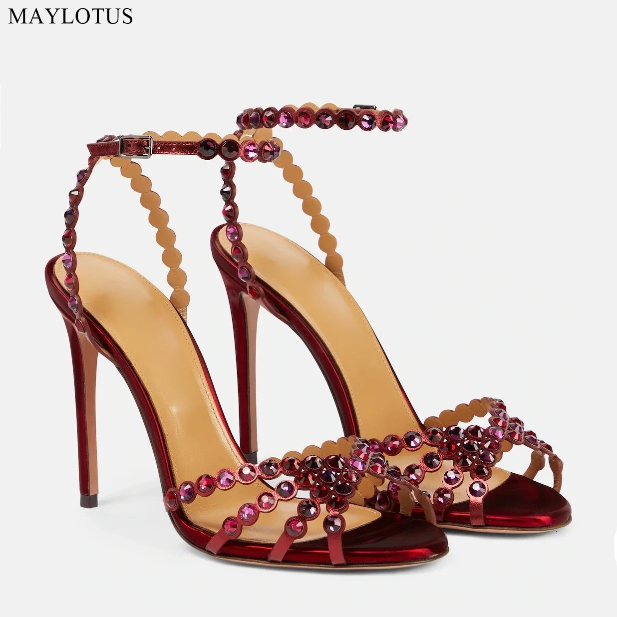 Snc Nude Peep Toe Crystal PVC Sandals Ankle Buckle Strap Thin High Heels Sandals Woman Summer Lady Stilettos Shoes on Heels 250321