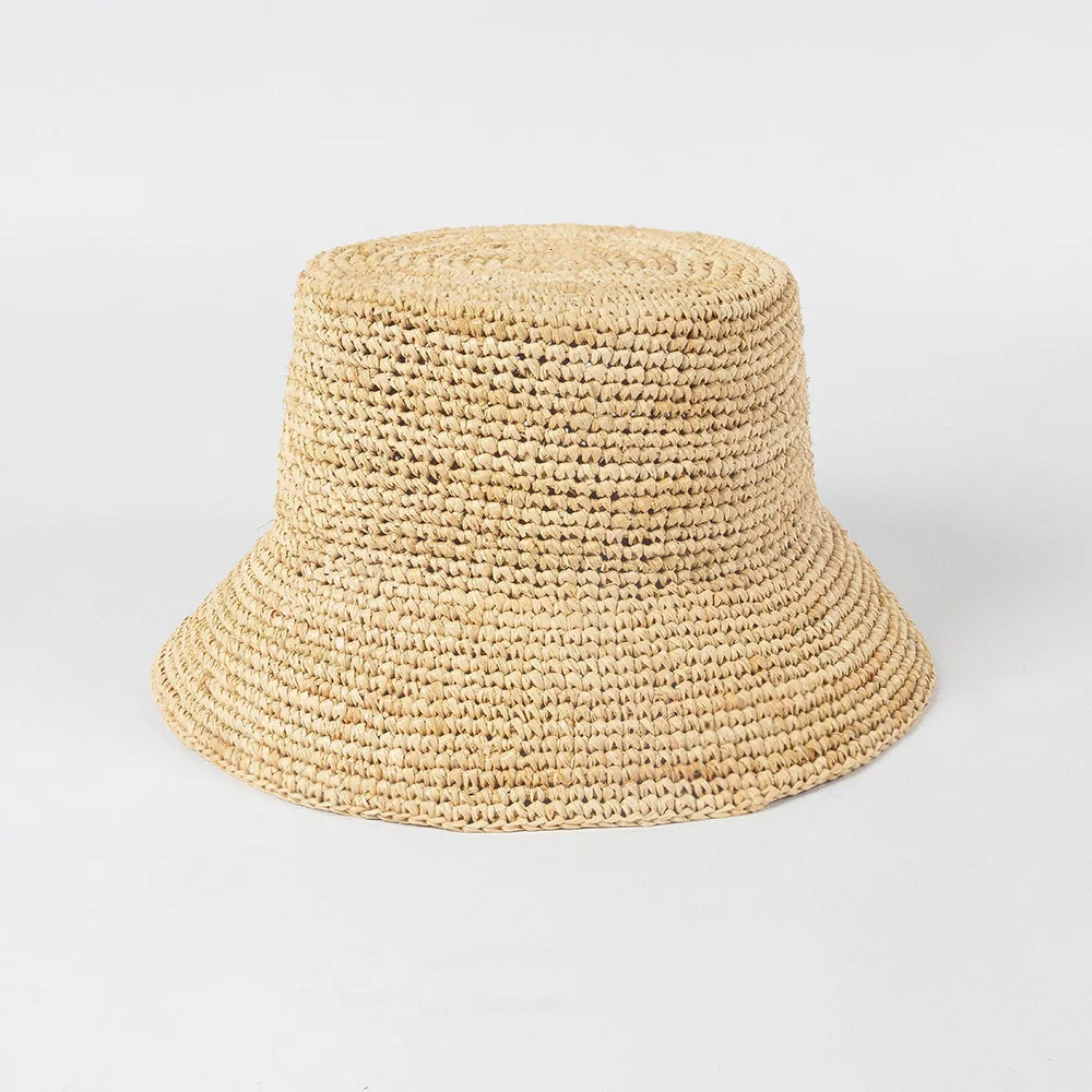 Fashion casual hand crocheted Lafite grass fisherman hat Outdoor sun shading straw hat Foldable 250318