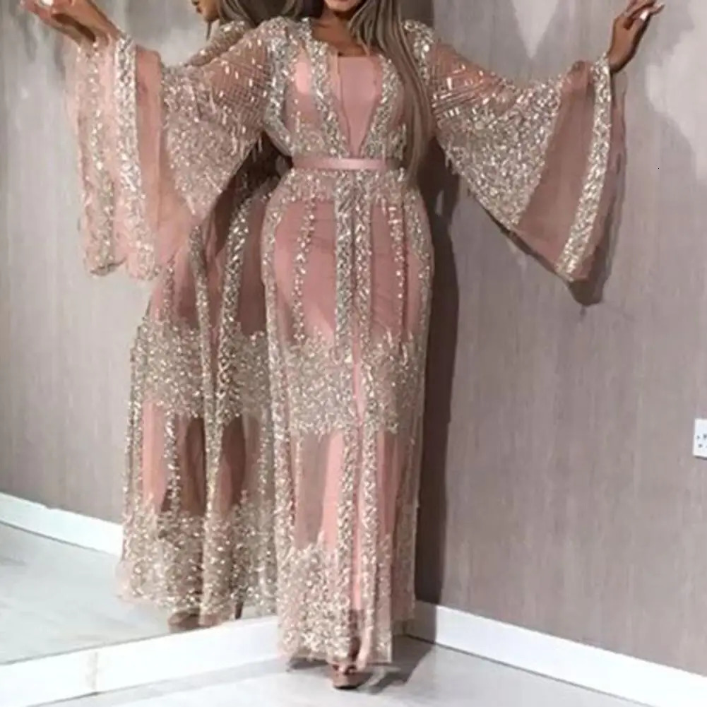2 piecesset of elegant and shiny bronze party dresses for women including mesh cardigans long birthday shawl sets 250320