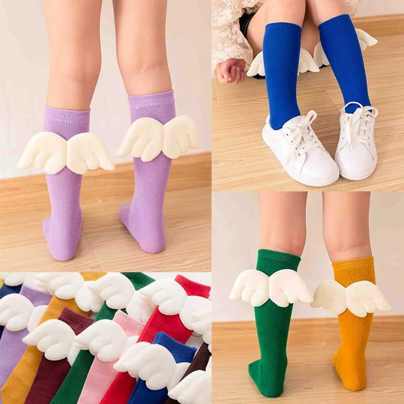 Baby Girls Knee High Socks Angel wing Summer Autumn Cotton Socks Solid Candy Color Kids Toddler Short Socks For Children X2503221