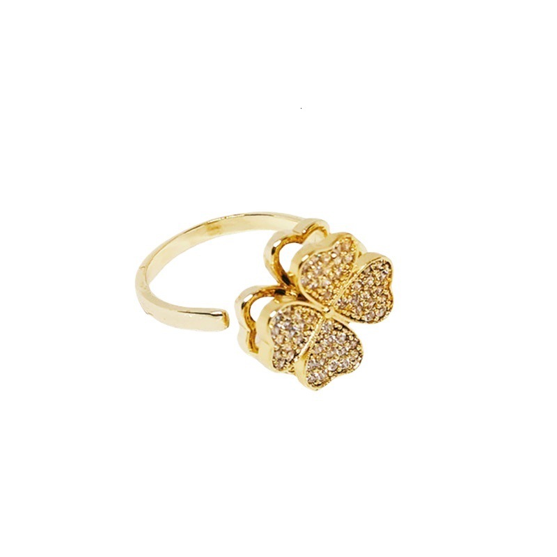 Silver-Plated Cubic Zirconia Clover Ring with Rotating Feature - Elegant Stackable Accessory