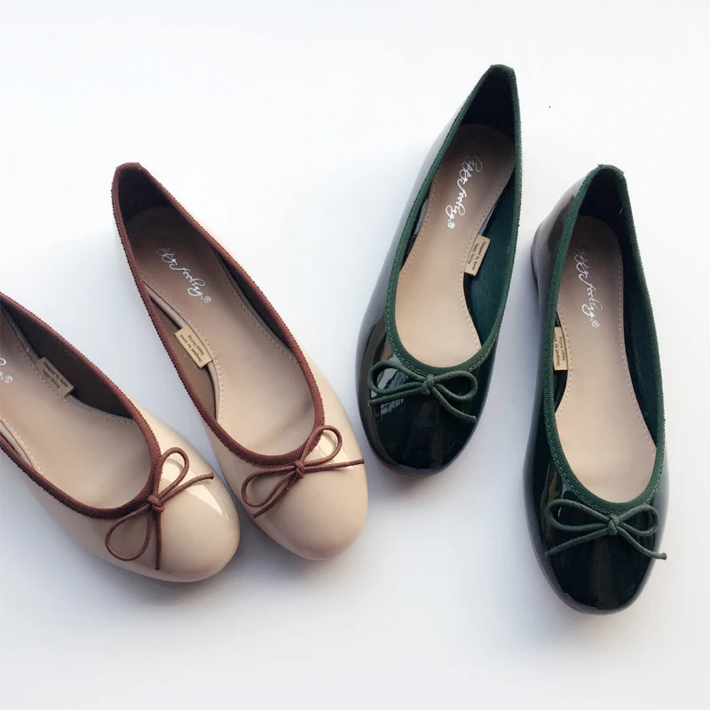 glisten patent leather shallow boat shoes bow knot soft ballet flat shoes office lady round toe work shoes comfy slip on loafers 250322