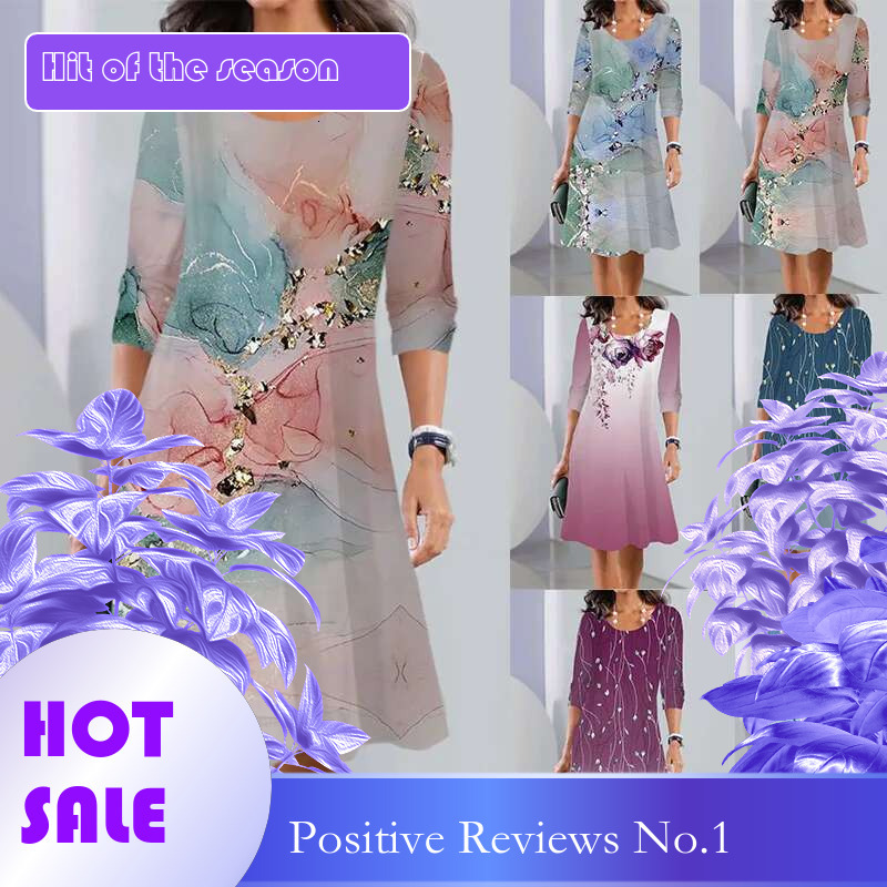 Dongdumaoyi Herfst Winter Nieuwe Print Plus Size Lange Mouwen Ronde Hals Midi Damesmode Jurk A