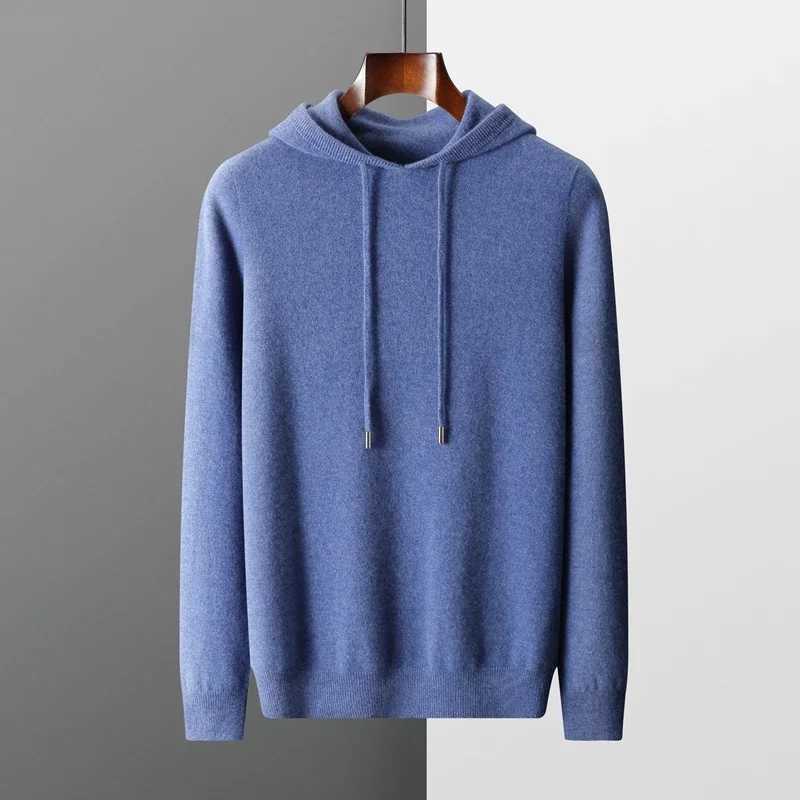 Mens one-piece ready to wear hoodie with 100% Merino wool knit sweater autumn and winter casual long sleeved shirt W250322