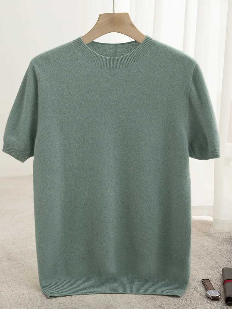 New Summer Autumn Mens 00% Merino Wool Pullover O-Neck Short Sleeve Jumper Cashmere Sweater Soft Casual Tops T Shirt 2 Color W250322