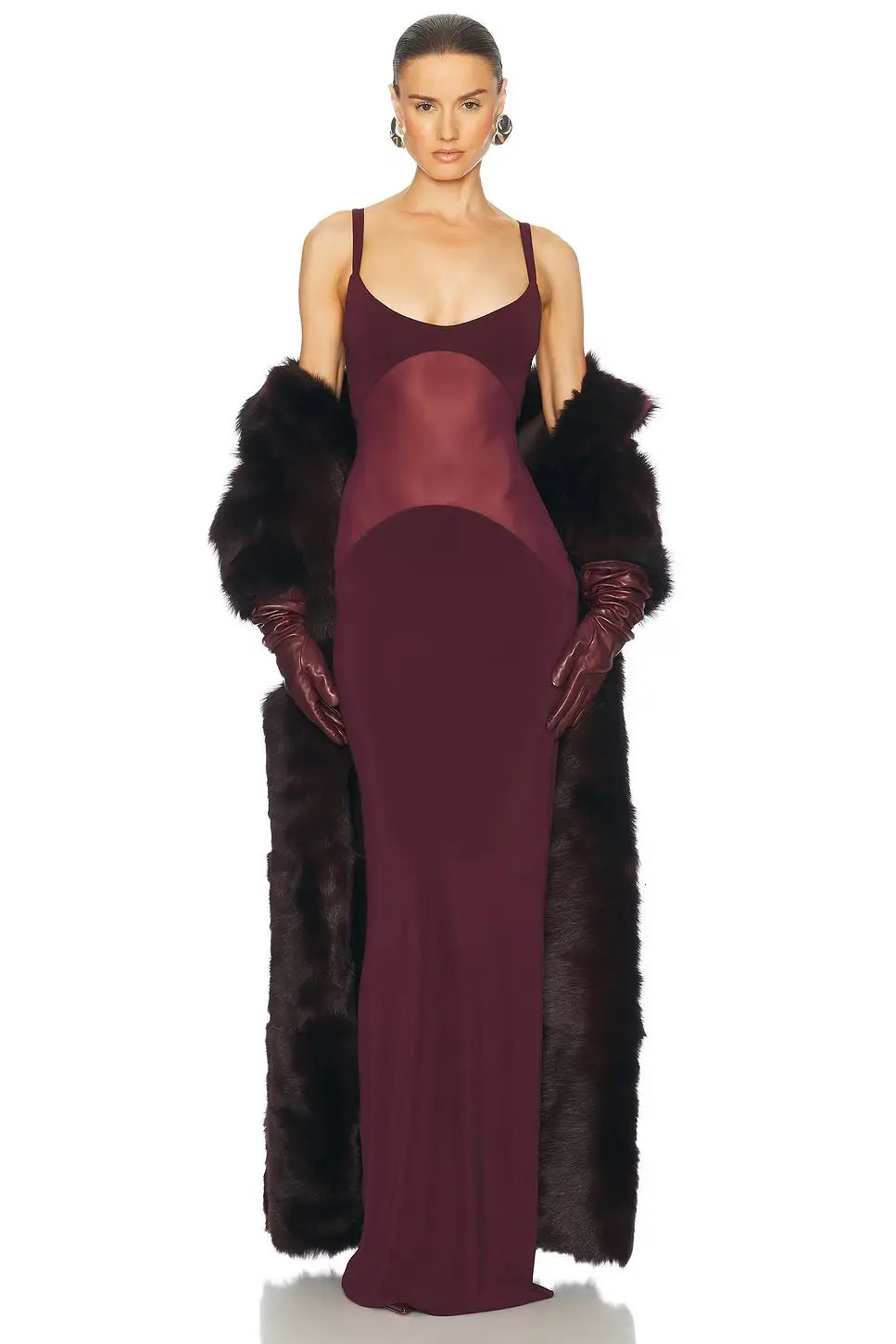 Summer fashion mesh Burgundy See Through Patchwork long dress without back tight Maxi Bodycon cocktail party wearing vest 250320