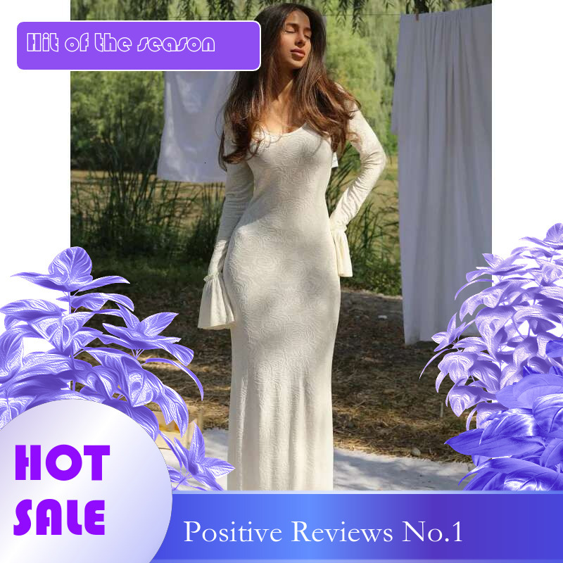 Dongdumaoyi Lente Dames Sexy Gebreide U Hals Bell Mouw Slim Fit Koningin Stijl Jurk