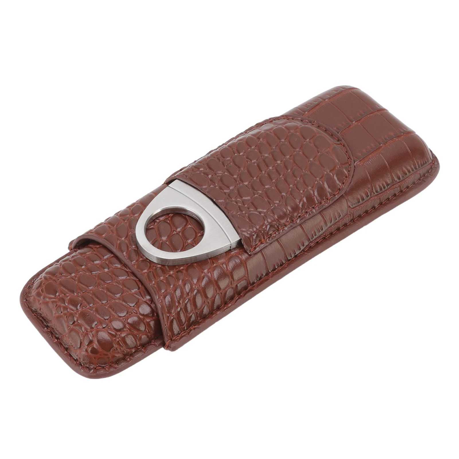 Leather Travel Cigar Case with Cigar Clipper Wear Resistance Portable Cigar Holder Protective Case for 2Pcs Cigars Office PartyC250322