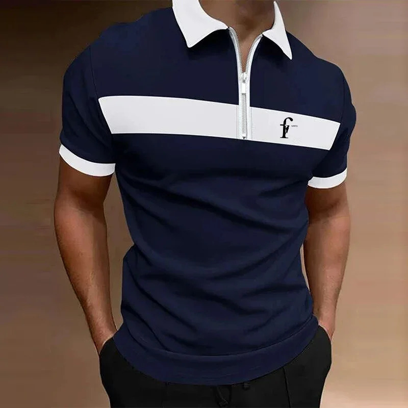 Mens Summer Slim Fit Short Sleeve Lapel Polo Shirt My Business Casual Zipper Clothes Sport Tops 250311