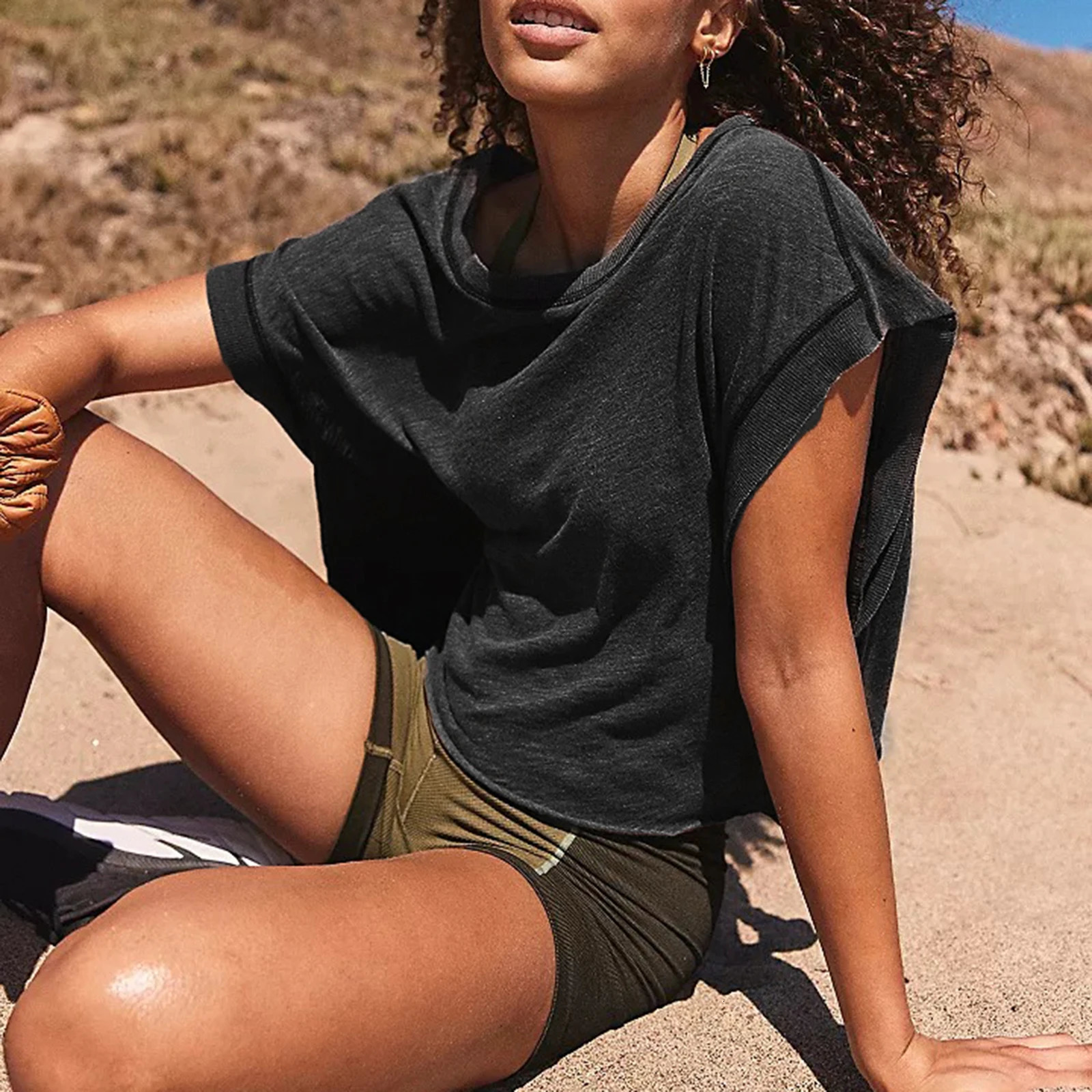 Fashion Going Out Tops for Women Cutout Open Back Summer Crop Top Loose Fit Short Sleeve Tee Shirts Workout Beach Covers 250317