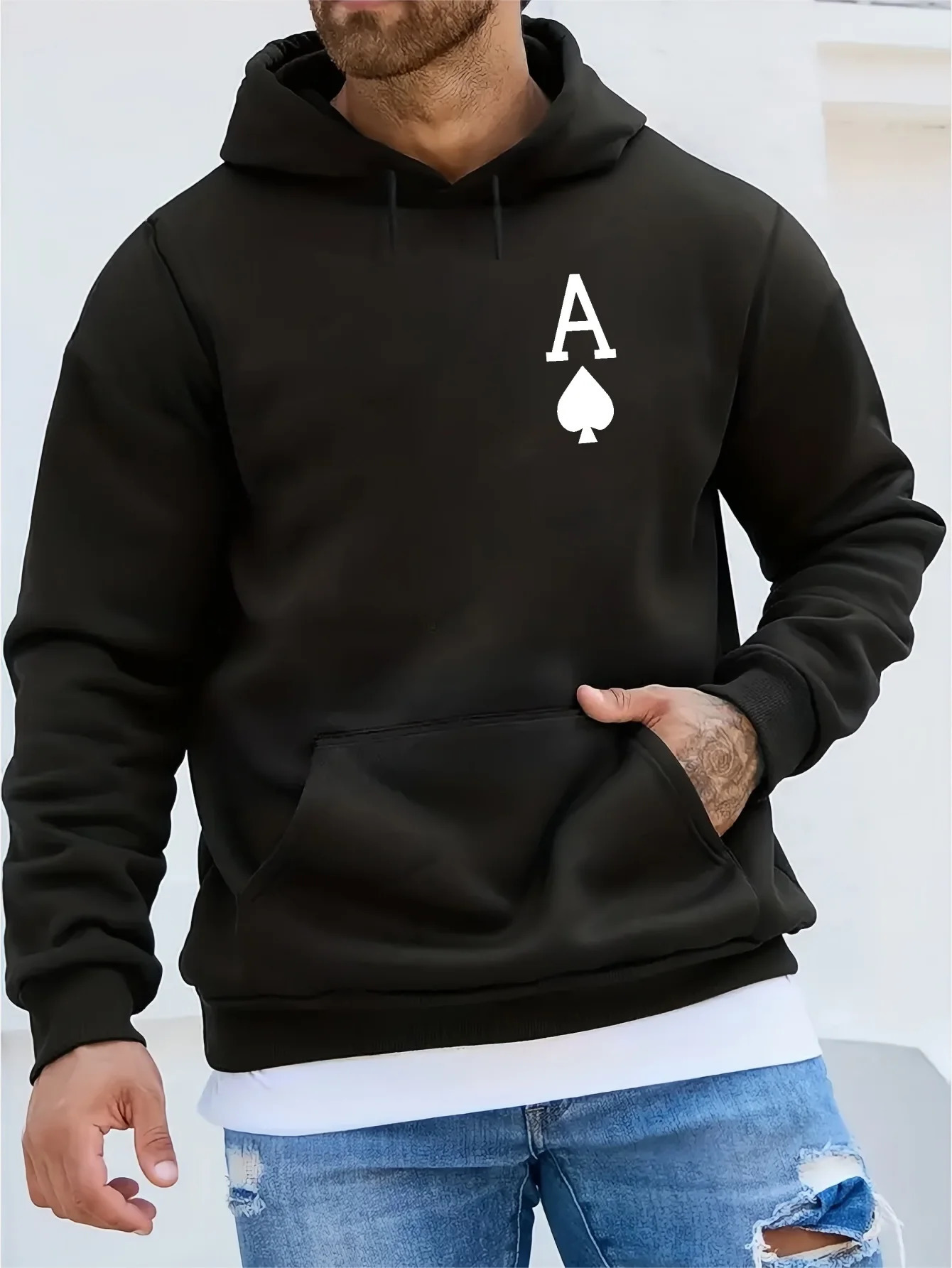2025 Autumn Winter Pullover for Men Hoodie Graphic Casual Sweatshirt with Kangaroo Pocket Cool Poker Spade A Long Sleeve 250322
