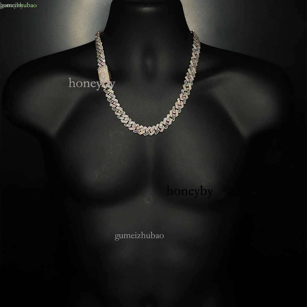Kibo Iced Out Pure Sier Necklace Gra Vvs 15mm Two Tone Style Baguette and Round Cut Moissanite Cuban k Chain