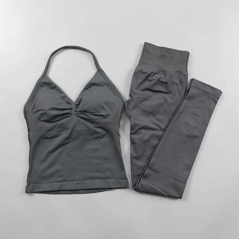 Impact Leggings Set Women Seamless Yoga Set Fitness Clothing Scrunch Bum Gym Legging Padded Tank Top Workout Outfits SportswearXJ250322