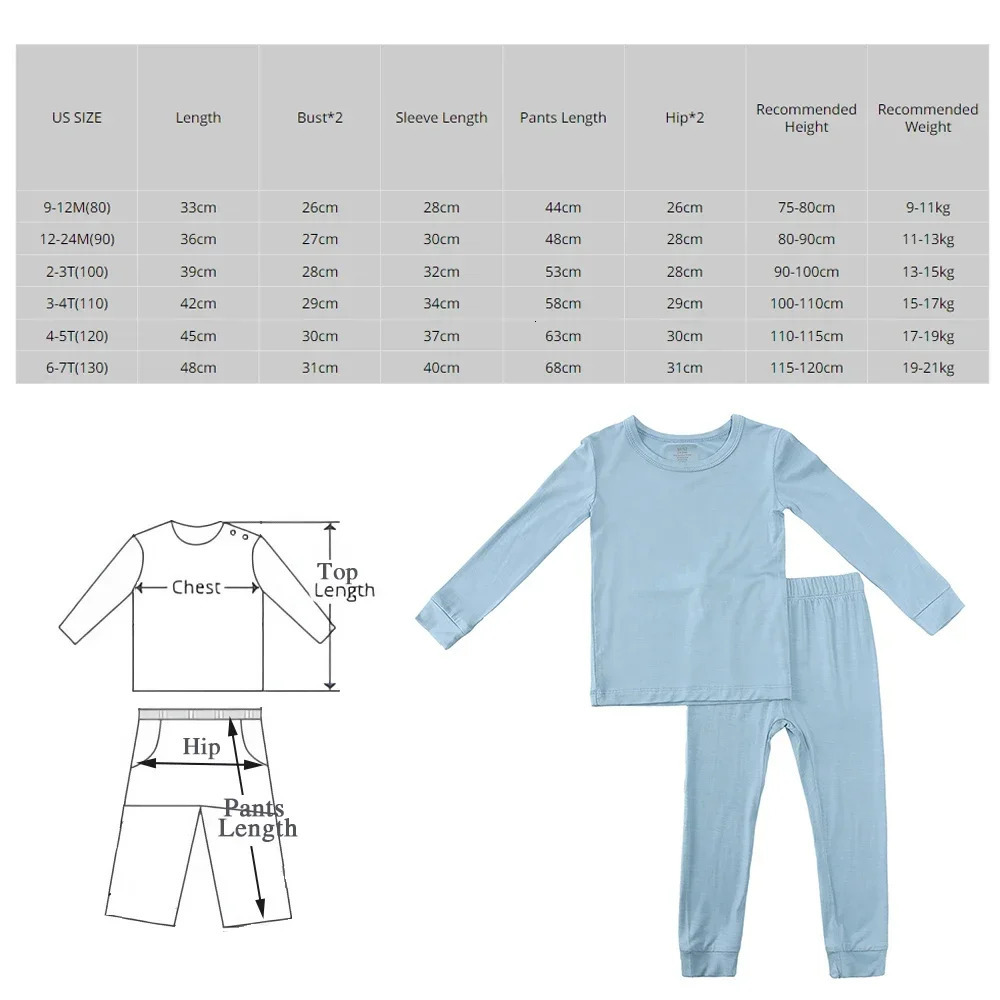 Bamboo Fiber For Kids Pyjamas Solid Long Sleeve Pants Breathable Sleepwear Clothes Toddler Boy Girl Loungerwear Outfits 250321