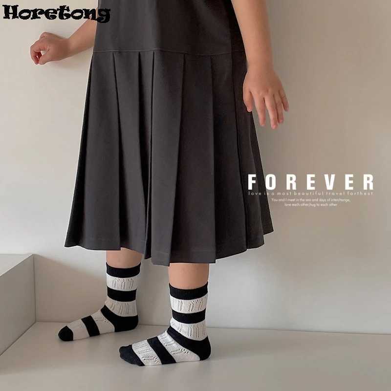 Horetong 3 pairs/batch summer childrens socks 1-12 years old for boys and girls baby cotton fashion breathable stripes contrasting color socks X250322