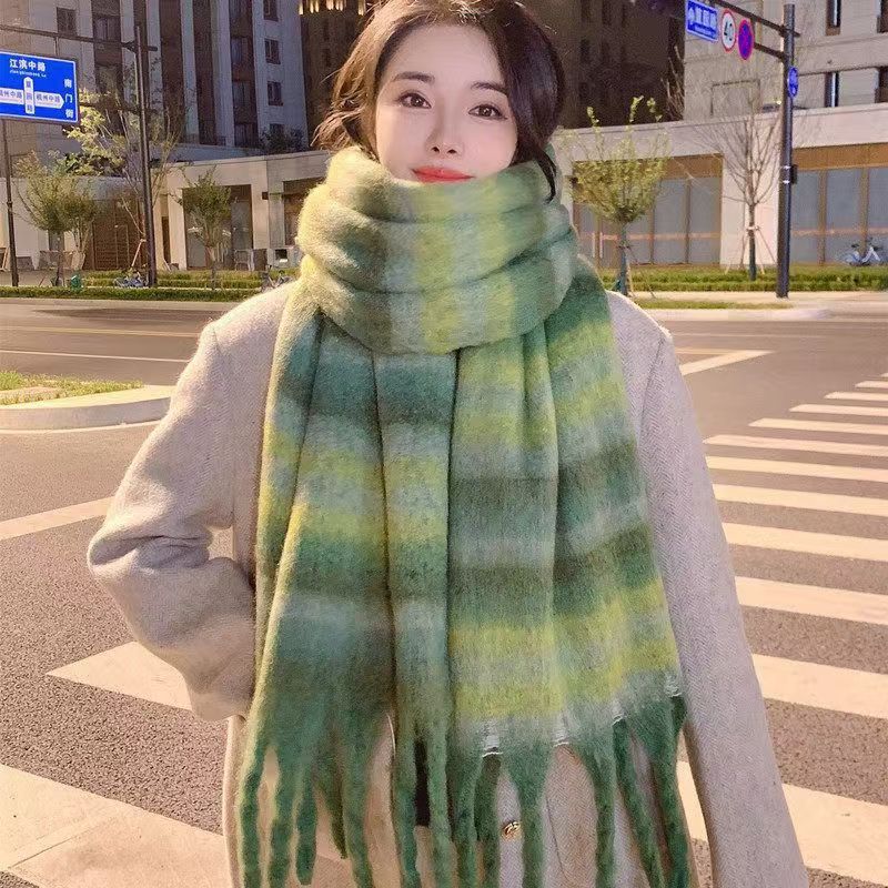 K200 Circle yarn scarf autumn and winter new thickened men and women's same style imitation cashmere tassel thick braid dog tail striped scarf