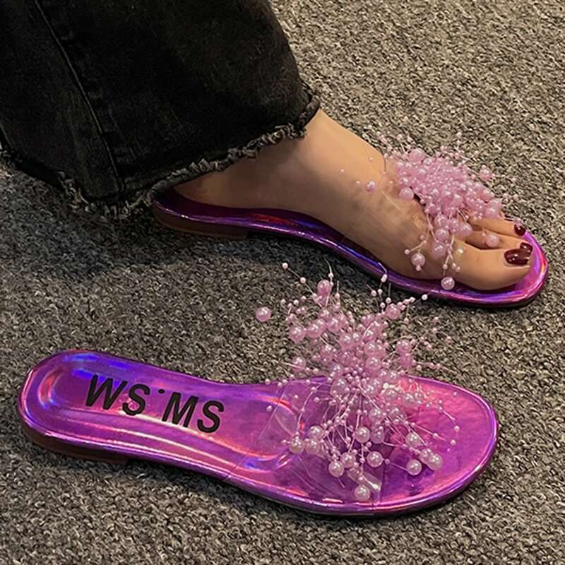 2025 New Fashionable Women's Summer Casual Slippers with Unique Design, Sandals with Anti slip Exterior, Flip up Laser Casual Indoor Shoes1